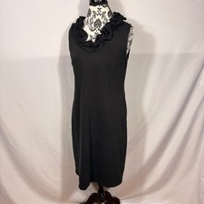 Talbots Black Cotton Ruffle Neck Sleeveless Sheath Dress Medium