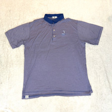 Peter Millar Golf Shirt Polo Pinehurst Logo XL Blue Pink Striped Cotton Mens