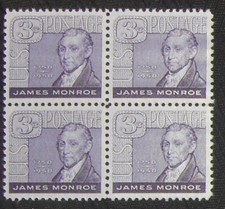 US 3¢ stamp SC #1105 James Monroe block of 4 MNH 1958