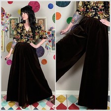 Vintage 1960s Brown Velvet High Rise Wide Leg Palazzo Pants  25"/26" Waist