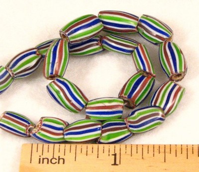 20 Old Venetian Red Blue Green Striped Melon CHEVRON Glass African Trade Beads