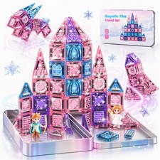 Travel Magnetic Tiles for Kids 43 Pcs Mini Magnatiles Travel Set Magnet Toys for