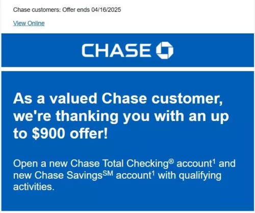 CHASE BANK ACCOUNT $900 BONUS COUPONS EXP 7/16/2025