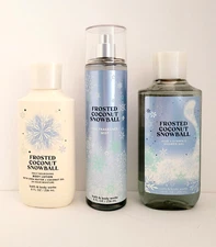 3 Pc Bath & Body Works Set FROSTED COCONUT SNOWBALL Mist Lotion & Shower Gel