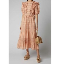 Ulla Johnson Guinevere Dress S 6 Women Short Sleeve Crochet Ruffle Midi NW 42437