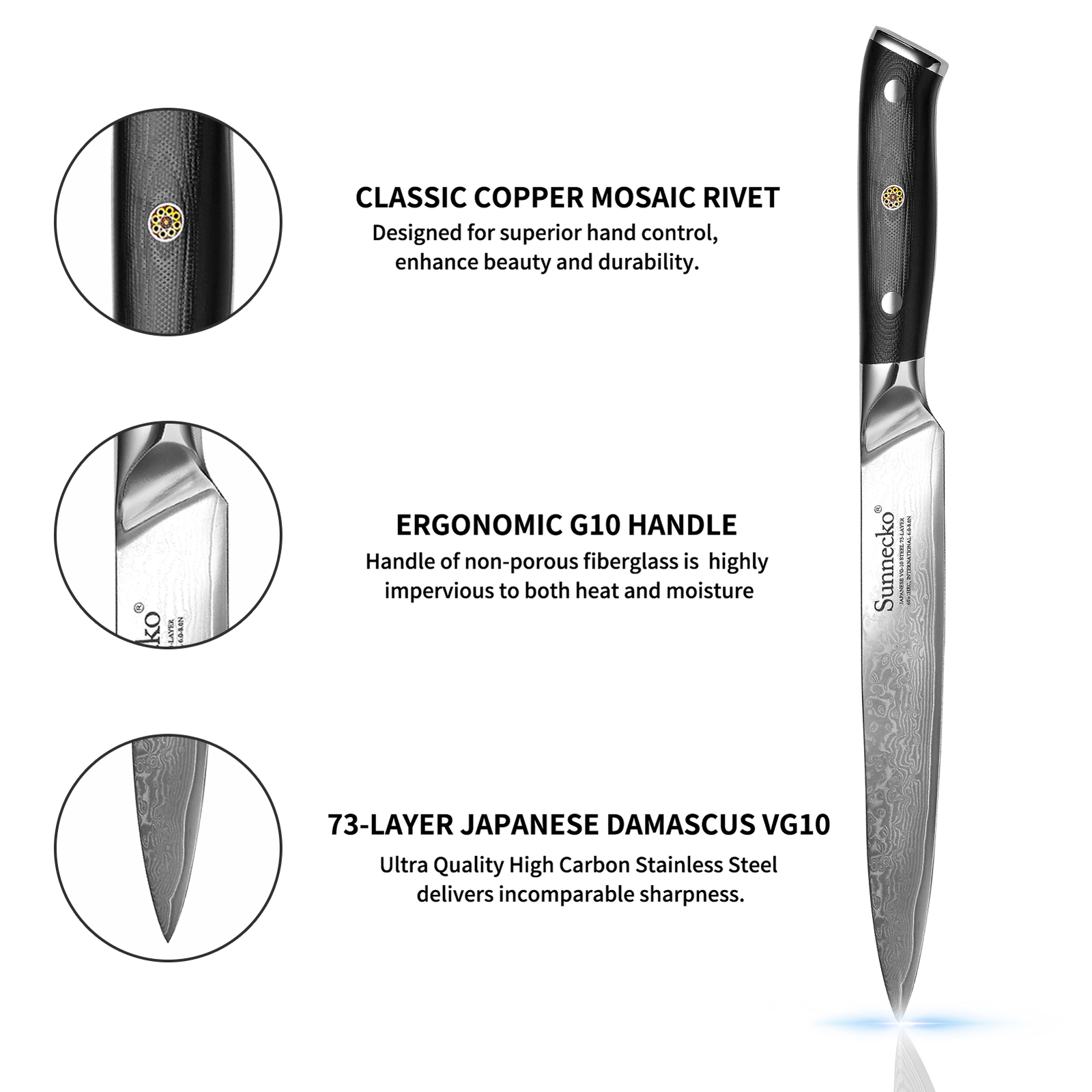 8 Inch Slicing Knife Meat Slicer Sharp Kitchen Carving Cleaver Damascus