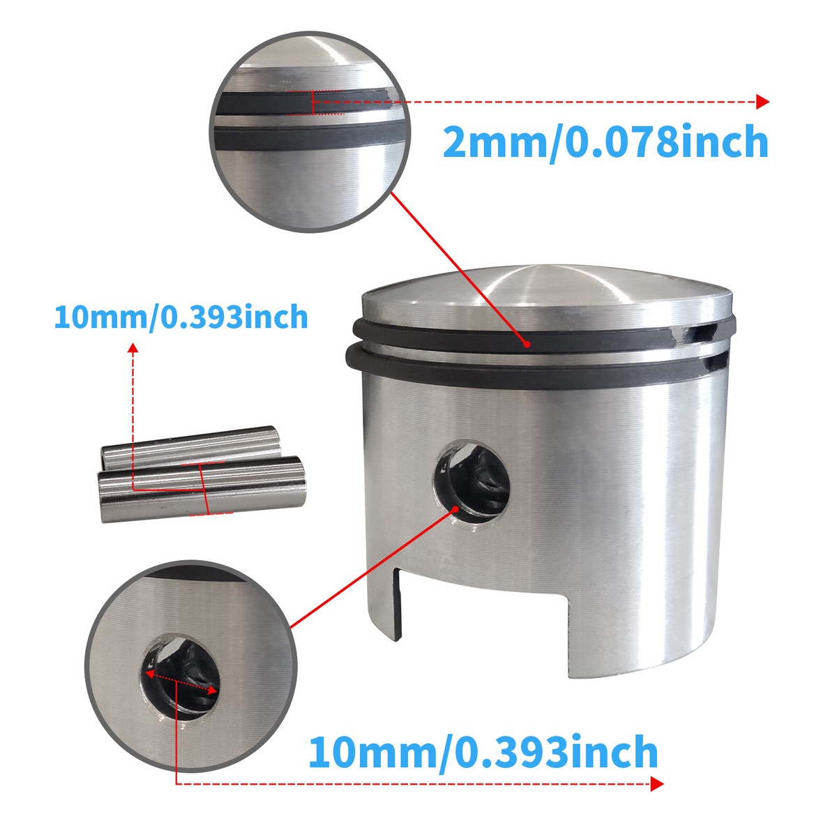 Ntnmotorcycle YD100 Windowed Piston Kit – 50mm X 40mm, 10mm Pin (2-Stroke Motorized Bicycle)