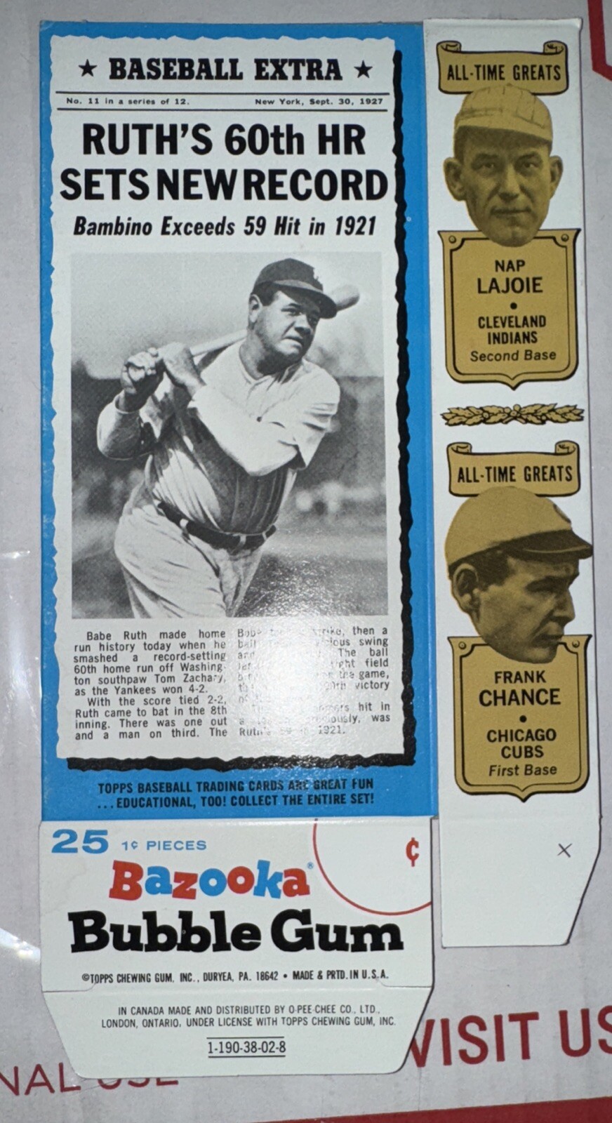 1969-70 Bazooka Babe Ruth Complete Set Of 3 Boxes #s 9,10, 11 NEAR MINT ...