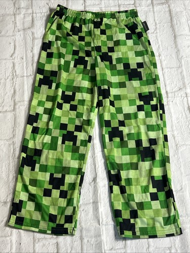 Minecraft Green Printed Pajama Bottom Pants Flame Resistant NWT Size L (10/12)