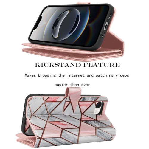 For iPhone 16E Phone Case Leather Wallet Flip Magnet Card Holder Stand Cover - Picture 32 of 42