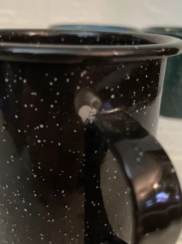 Juego de cuatro tazas de café esmaltadas moteadas, AZUL, NEGRO, VERDE, VERDE AZULADO - Imagen 6 de 8