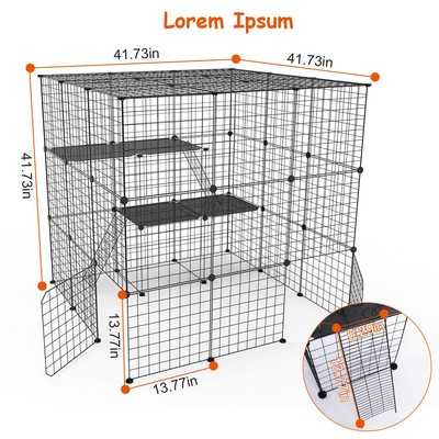 Detachable Cat Cage Large Cat Playpen Iron Construction Cat House Crate Cage US