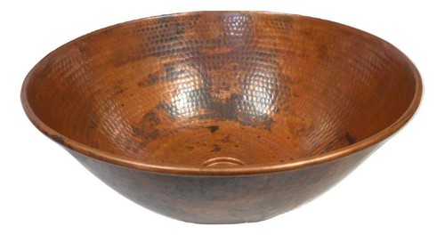 14" Round Copper Vessel Bath Sink in Natural Fire with 13" ORB Faucet & Drain - Picture 2 of 5
