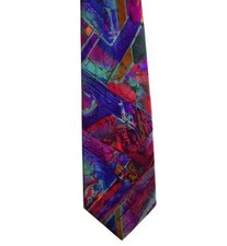 Ameri Men's Poly Novelty Neck Tie Abstract Multi Color Purple Wide 4" x 58"