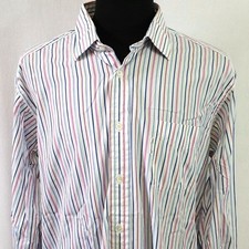 Faconnable Mens 7 17.5L Shirt Pink Blue White XL Striped USA Made Dress Casual