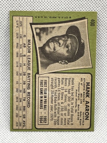 (A) 1971 Topps #400 Hank Aaron VGEX VIN - Picture 2 of 2