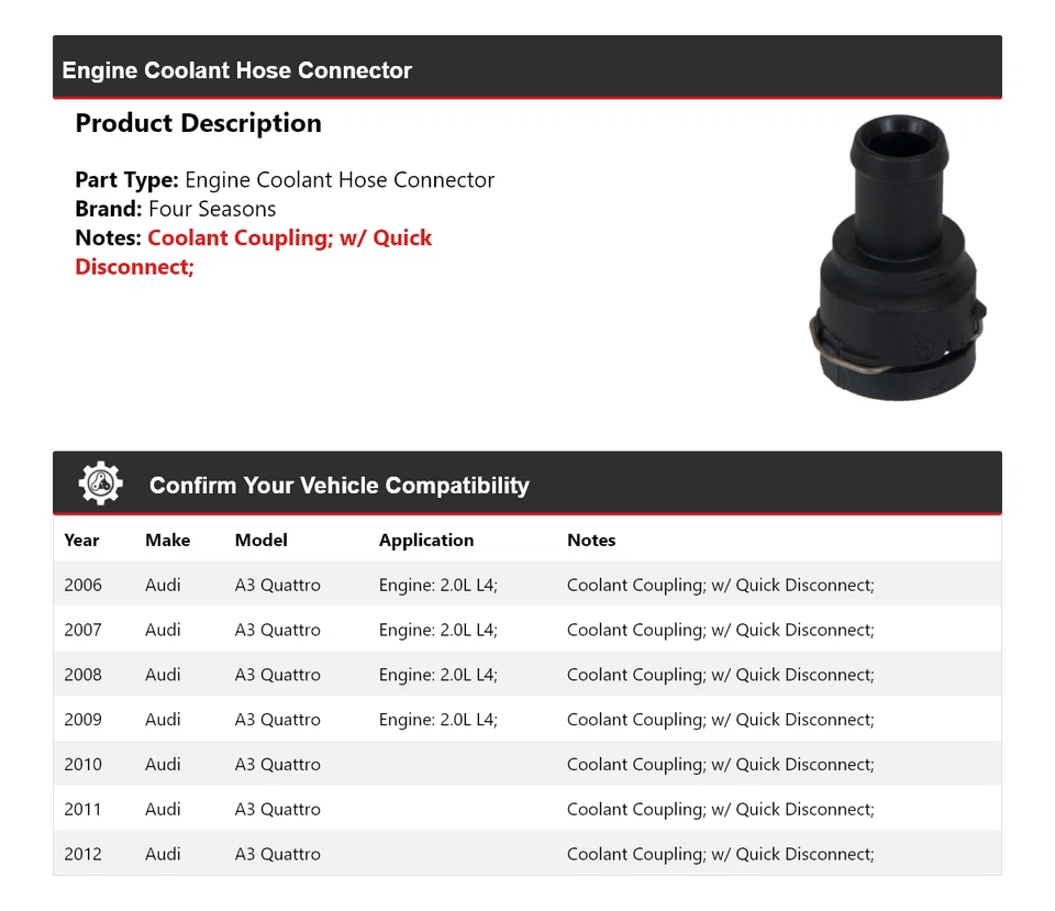 Conector de manguera de refrigerante del motor Audi A3 Quattro 2006-2012 4 estaciones 2007 2008 Foto 2 de 4
