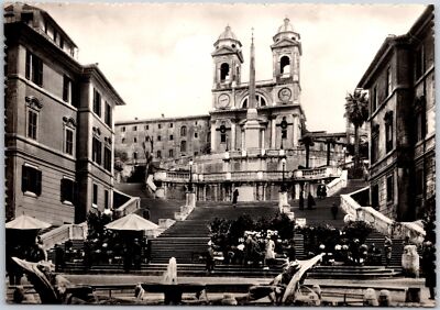 Roma - Trinidad dei Monti Rome Italy Fountain Stairway Real Photo RPPC Postcard