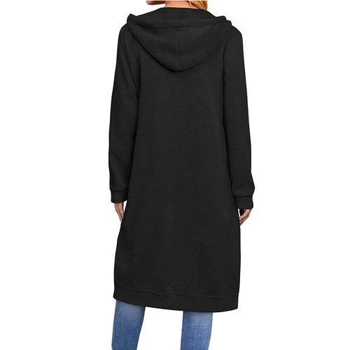 Damen Frauen langer Kapuzen Hoodie Reißverschluss Tasche Pullover Fleece Mantel Sweatshirt Tops - Bild 9 von 21