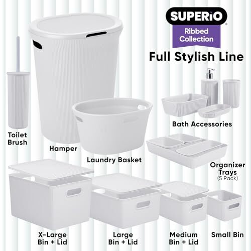Superio 1.5 L Mini Ribbed Storage Bin- Plastic Storage Bin (White Smoke, 4 Pack) - Picture 2 of 8