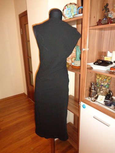 NARCISO RODRIGUEZ SCHWARZ STRETCH LAGENLOOK TÜLL JERSEY ÄRMELLOS MIDIKLEID - S, 10 - - Bild 5 von 12