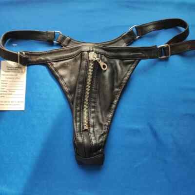 Paar 2 schwarze doppellagige Herren-Lederslips. Echt Lammfell Leder Jocks