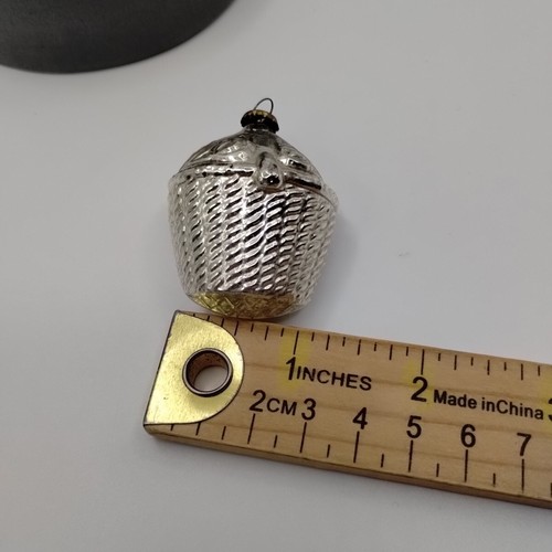Vtg Mercury Glass Silver Flower Basket Christmas Mini Ornament Japan - Picture 13 of 17