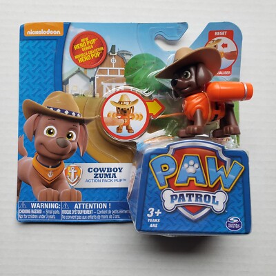 2015 Paw Patrol Hero Pup Cowboy Zuma Action Pack Pup Chocolate Lab New Rare HTF