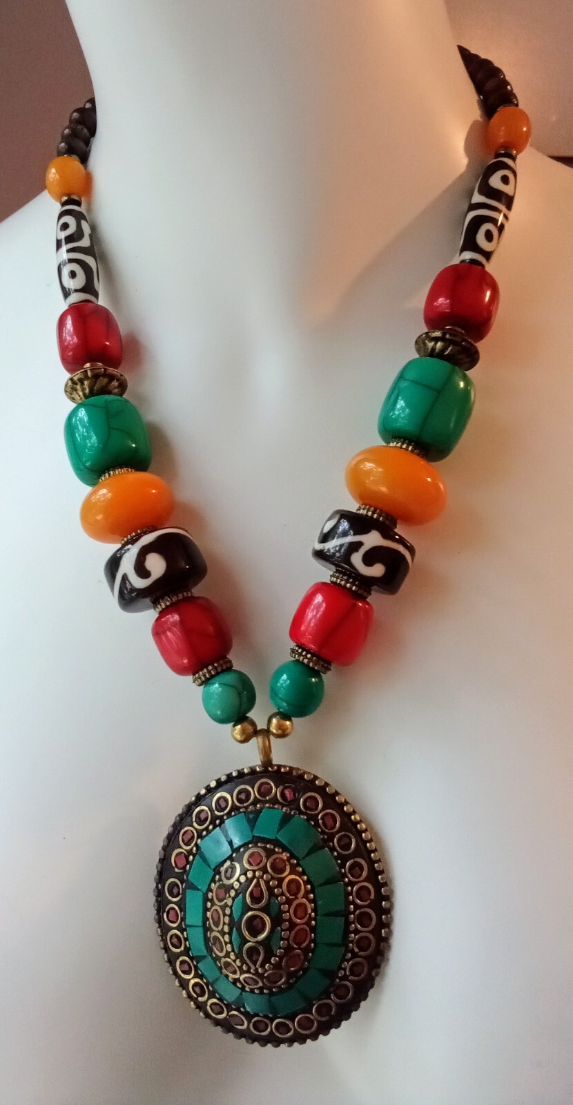 Ethnic Acrylic Multi Bead Statement Necklace - image 1