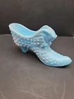FENTON BABY BLUE MILK SLAG GLASS HOBNAIL GLASS CAT HEAD SHOE