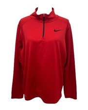 Men's Large Sweatshirt Nike Therma Fit Red Fleece Lined Quarter Zip Athletic