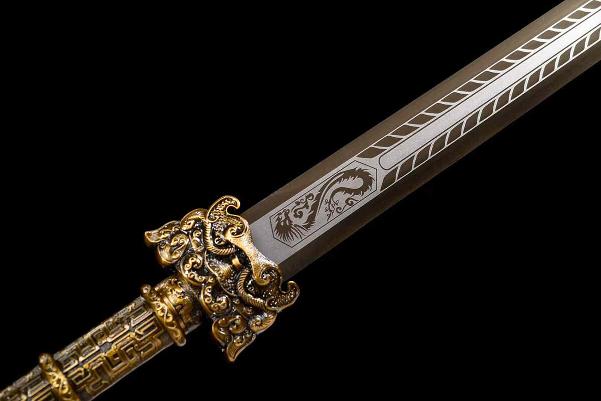 Golden Dragon Sharp Chinese Kung Fu Straight Sword Doube Edge Hexahedron Jian