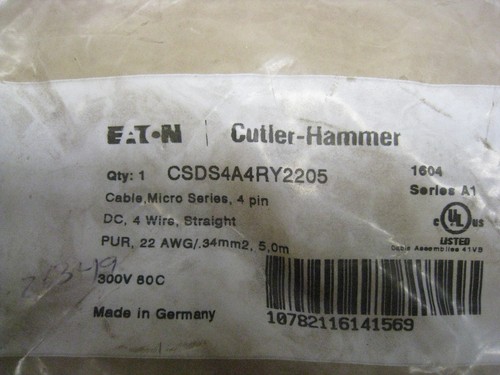 New Eaton Cutler Hammer CSDS4A4RY2205 4-Pin Micro Series Cable Cord Set - Picture 5 of 5