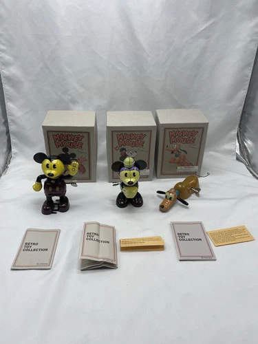 Vintage Schylling 3 Set of Mickey Mouse And Friends - TIN WIND-UP TOY Collection