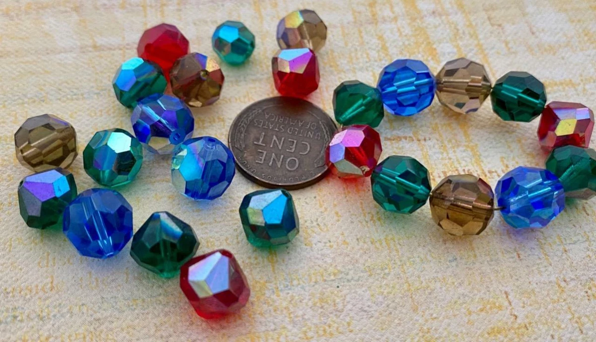 Vintage 9 - 10mm Faceted Fire Polished Glass Crystal Beads Mix 15