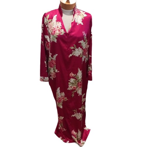 Oscar de La Renta Pink Label Nightgown Sleepwear Red Floral Large Luxurious