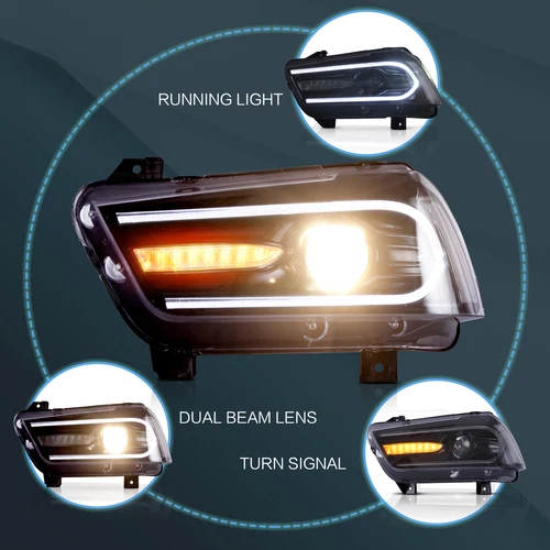 VLAND LED Headlights Fit DODGE CHARGER 2011-2014 Sequential Turn Headlamps - Picture 9 of 9