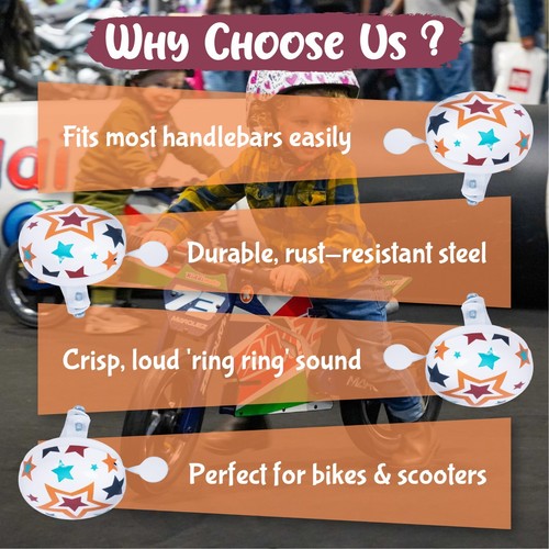 Kiddimoto bicycle bell stars children’s scooter metal ring alarm - Picture 6 of 6