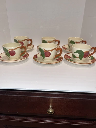 6 Vintage Franciscan Apple  - USA Backstamp Tea Cups & Saucers Mint!