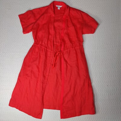 Athleta Playa Wrap Dress Womens 8 Coral 100% Linen Beachy Coverup Pockets |  eBay