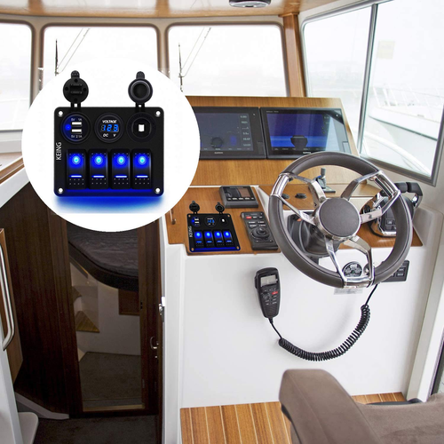 4 Gang 12V-24V DC Rocker Switch Panel Waterproof LED Circuit Breaker & Dual USB - Picture 9 of 12