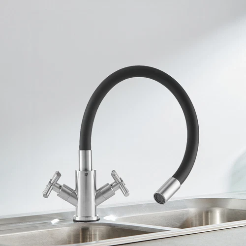 Mixer Tap Handles Monobloc Sink Faucet Flexible Spout Stainless Steel Hose