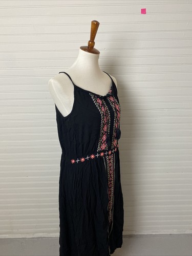 JUSTICE MAXI DRESS BLACK GEOMETRIC RAYON SPAG STRAPS EMBROIDERED BODICE 18 - Picture 4 of 6