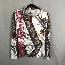 Mossy Oak Top Womens Large White Green Snow Camo Pink Accent Hiking Gorpcore