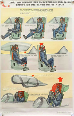 1980 USSR POSTER   EMERGENCY EJECTION FROM MIG-17, MIG-15, L-29   DOSAAF SAFETY