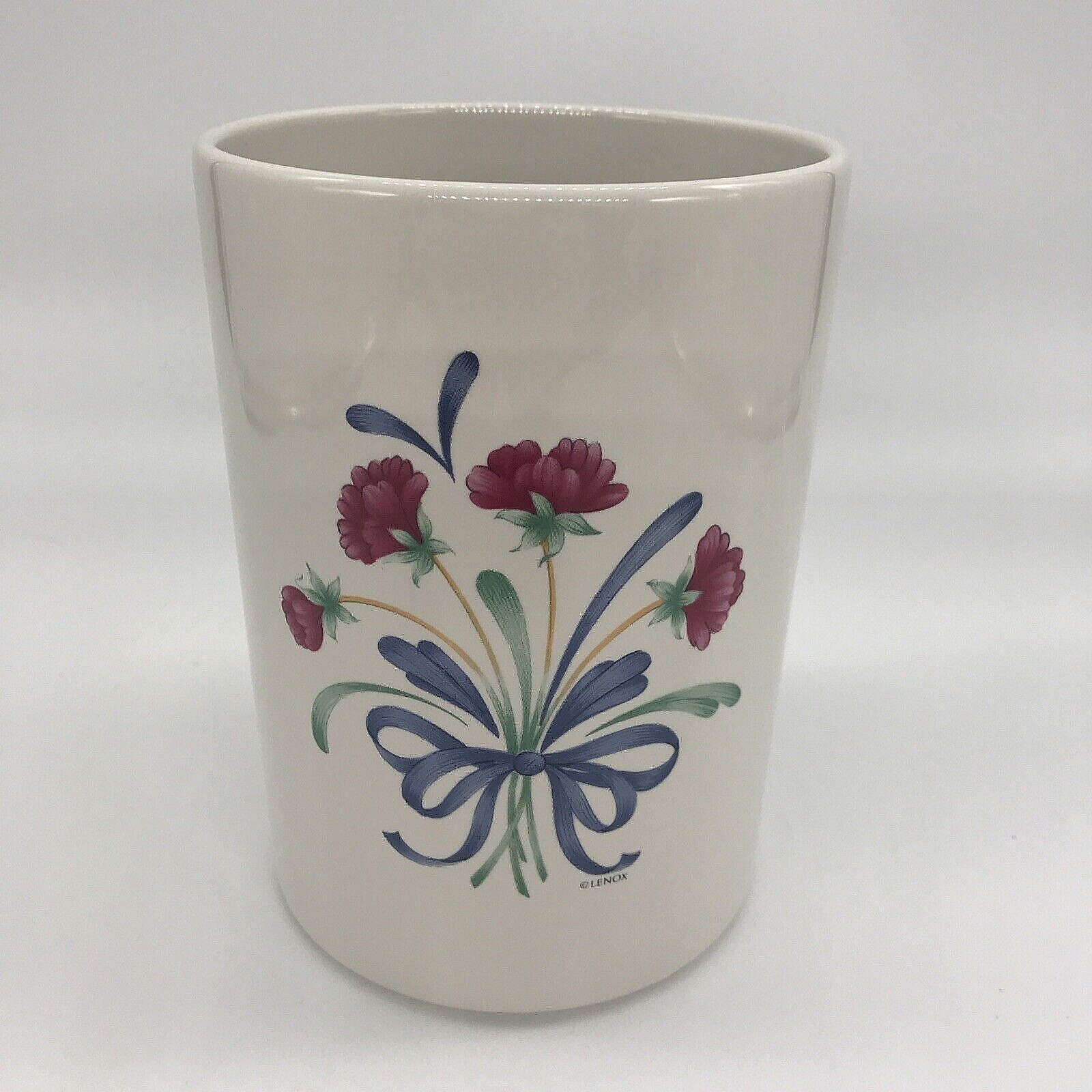 Lenox Poppies on Blue Utensil Holder Canister Crock 6" Handcrafted Japan Vtg EUC