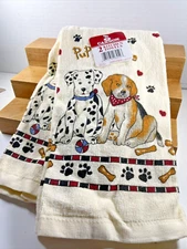 CANNON Kitchen 2 Pk Cotton Towels Dog Lovers PUPPY LOVE 14" x 24"