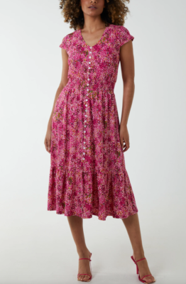 knee length dresses for ladies Chase Ditsy Floral Print Viscose Midi Dress  Popsy Clothing