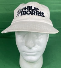 Vintage PHILIP MORRIS Companies Strap back Hat White Cotton Blend Baseball Cap
