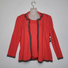 Misook Poppy Red Knit Jacket  Tank Set XL NWT Contrast Trim Professional 230X